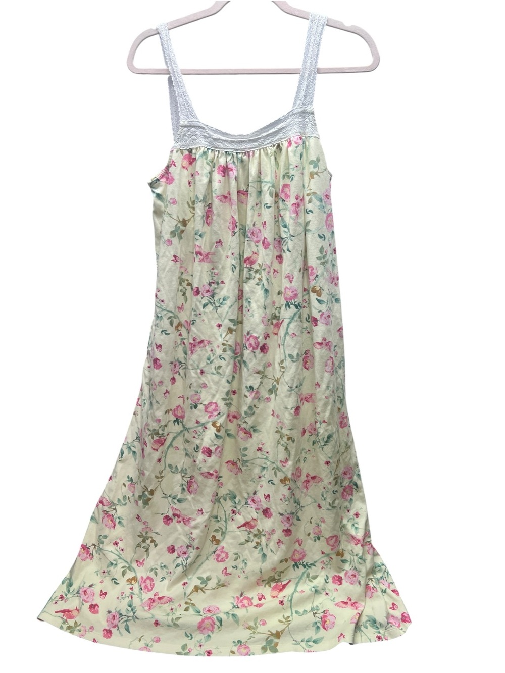 🛑 SOLD Charter Club Nightgown Medium Yellow Floral Cotton Bra Shelf Lace Trim